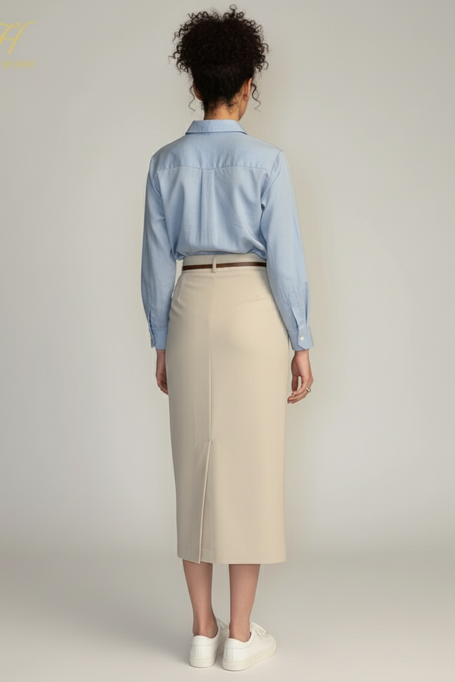 Jupe Midi Beige Crayon Élégante