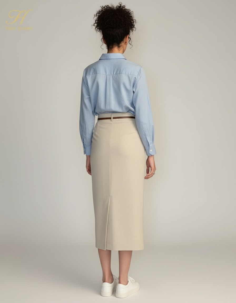 Jupe Midi Beige Crayon Élégante