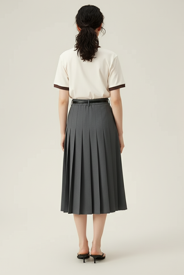 Jupe Midi Grise Plissée Élégante sobre