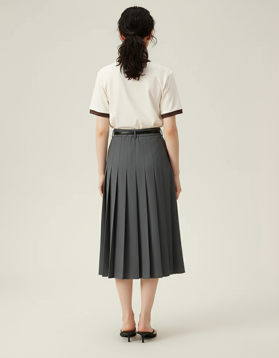 Jupe Midi Grise Plissée Élégante sobre