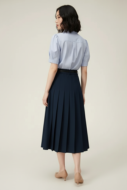 Jupe Midi Plissée Bleu Marine Élégante