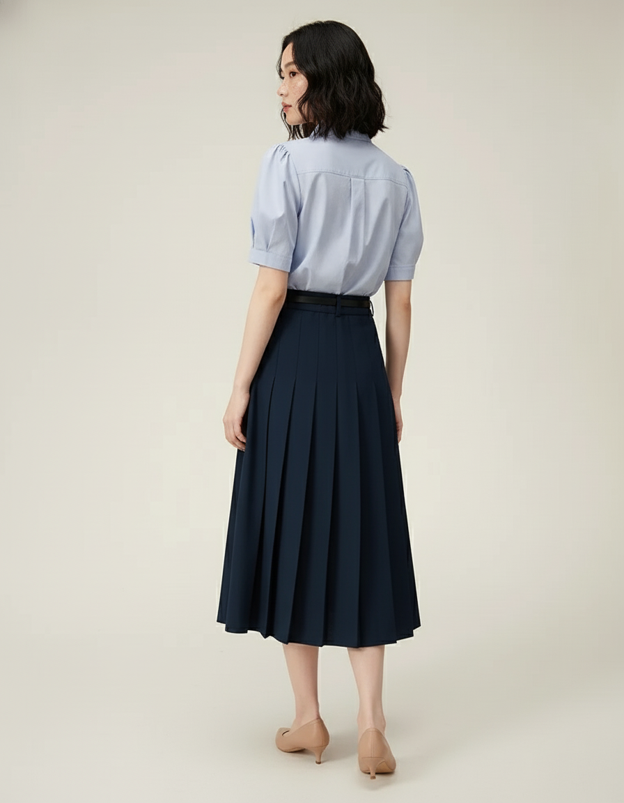 Jupe Midi Plissée Bleu Marine Élégante