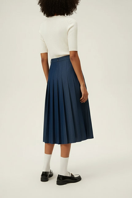Jupe Midi Bleue Marine Plissée Élégante