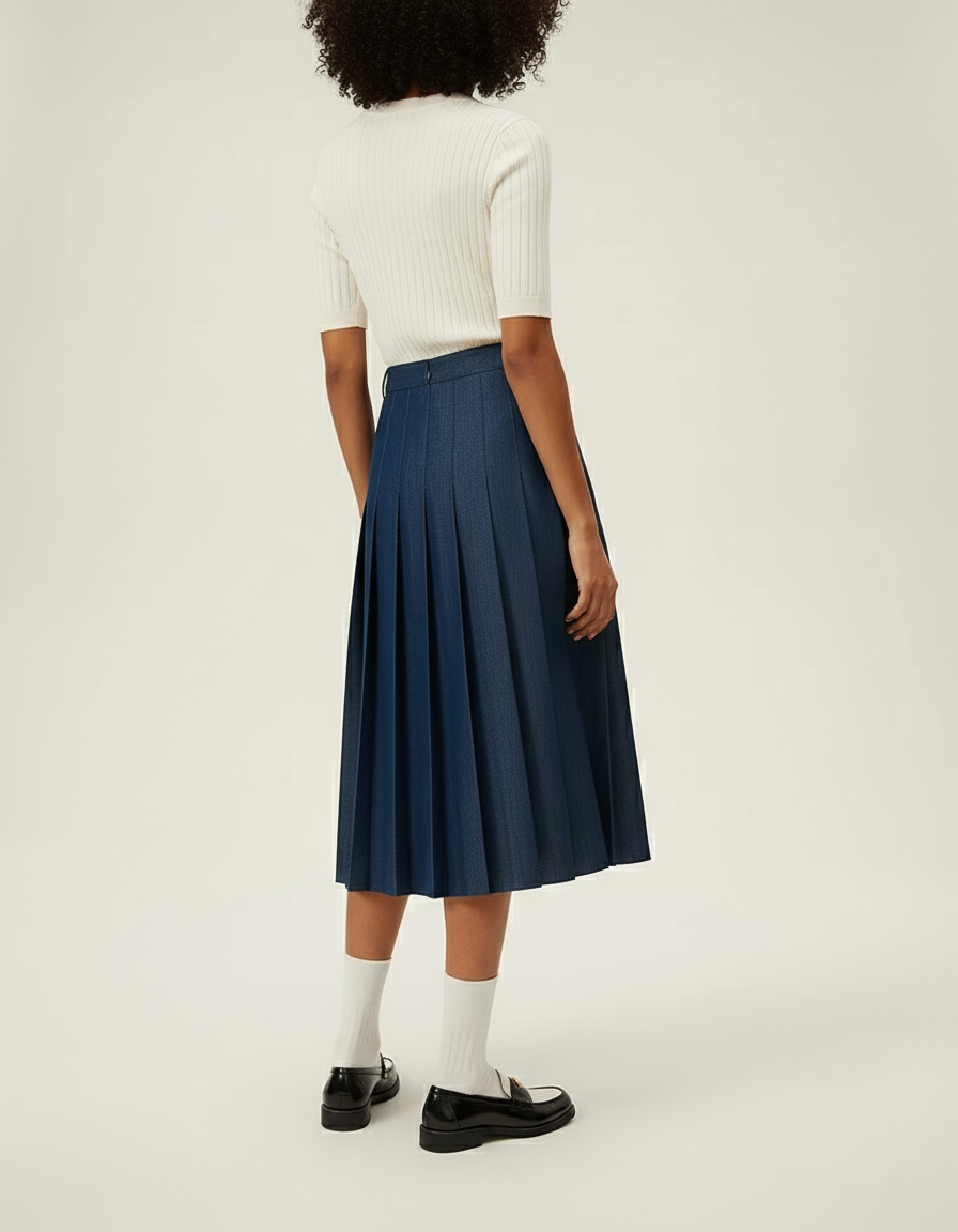 Jupe Midi Bleue Marine Plissée Élégante