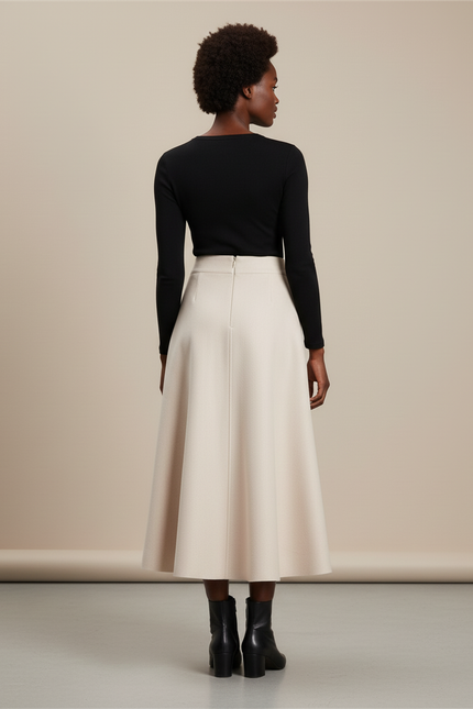 Jupe Midi Évasée Taille Haute