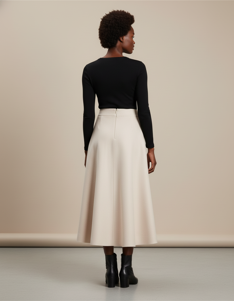 Jupe Midi Évasée Taille Haute