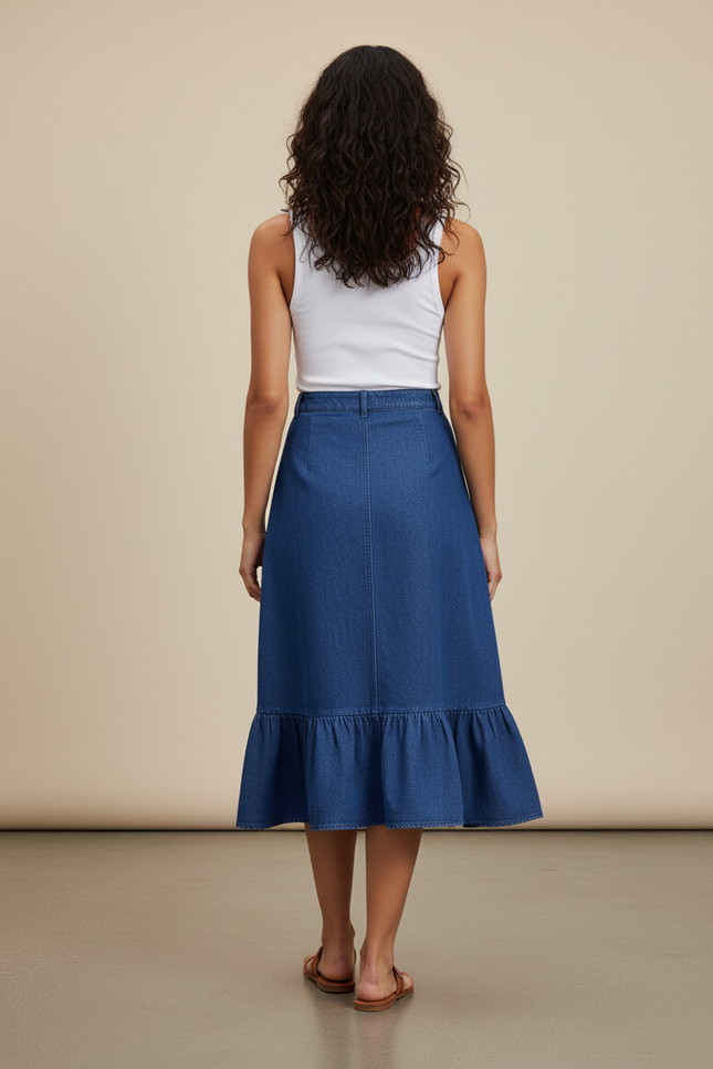 Jupe Jean Midi Boutonnée Devant