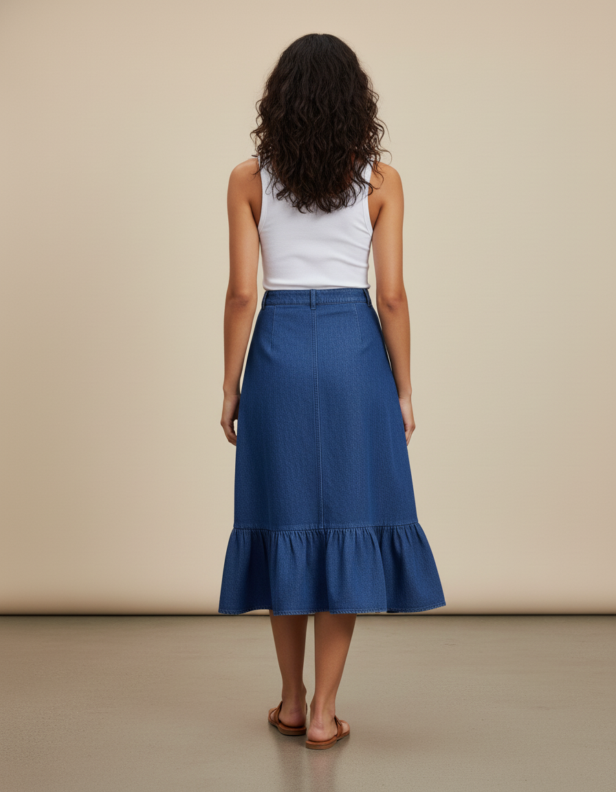 Jupe Jean Midi Boutonnée Devant