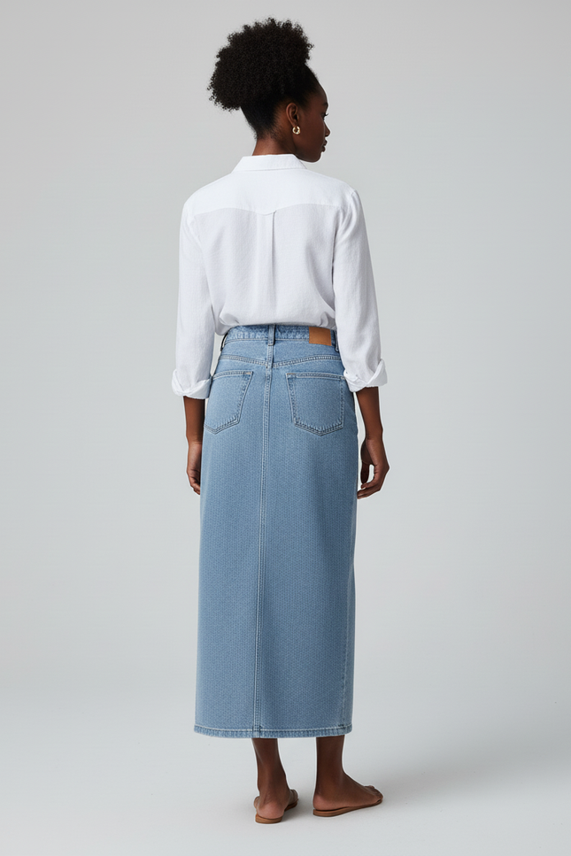 Jupe Midi Denim Fendu Chic