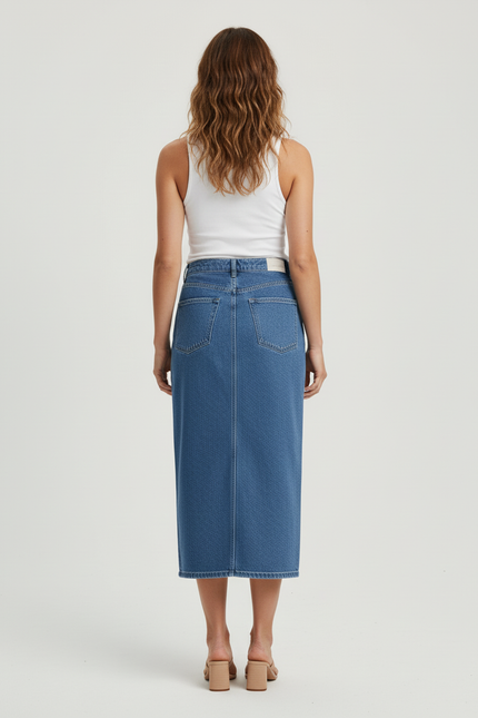 Jupe Midi Denim Taille Haute Décontractée