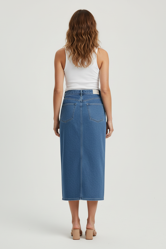 Jupe Midi Denim Taille Haute Décontractée