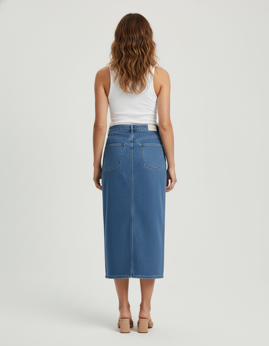 Jupe Midi Denim Taille Haute Décontractée