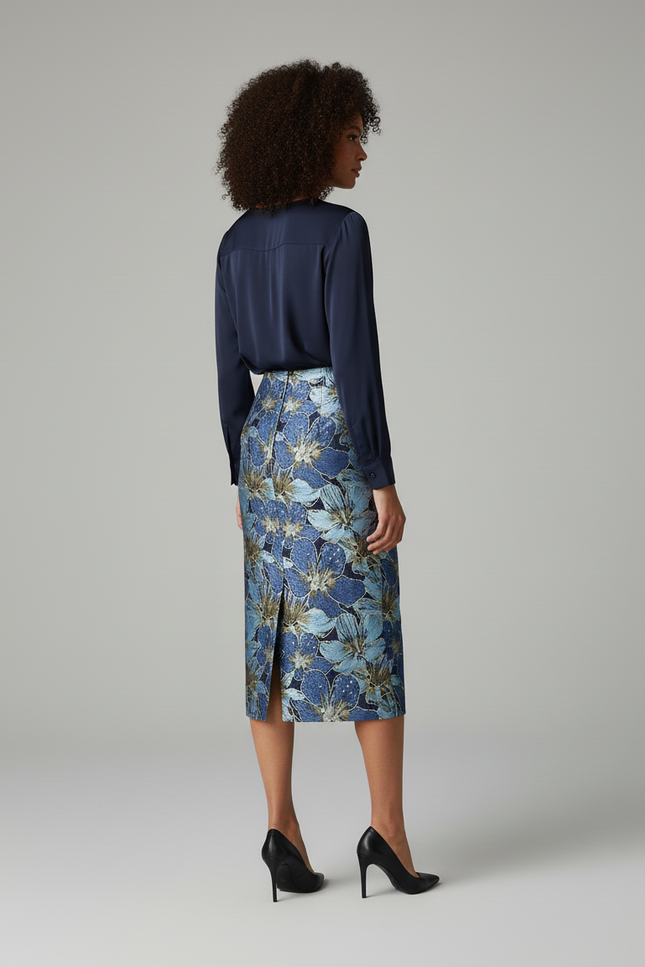 Jupe Midi Fleurie Dorée Chic