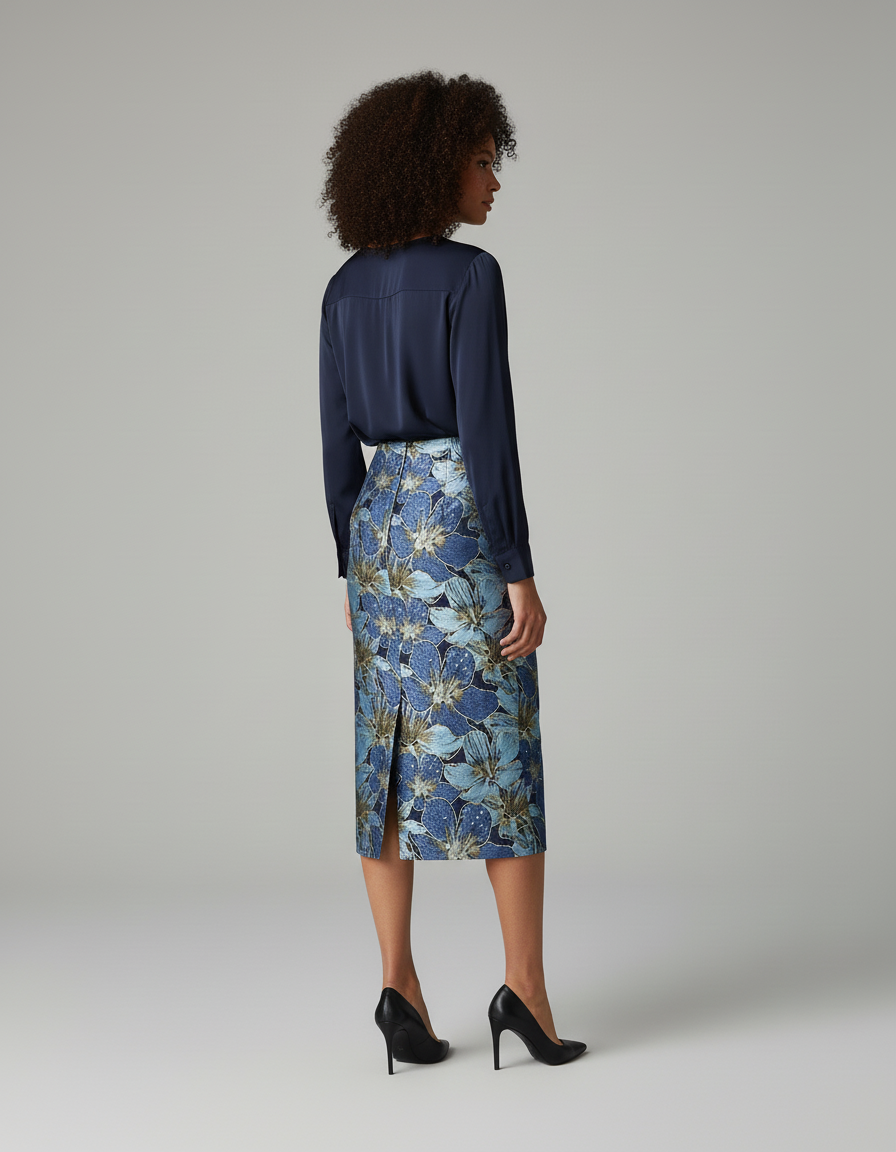 Jupe Midi Fleurie Dorée Chic