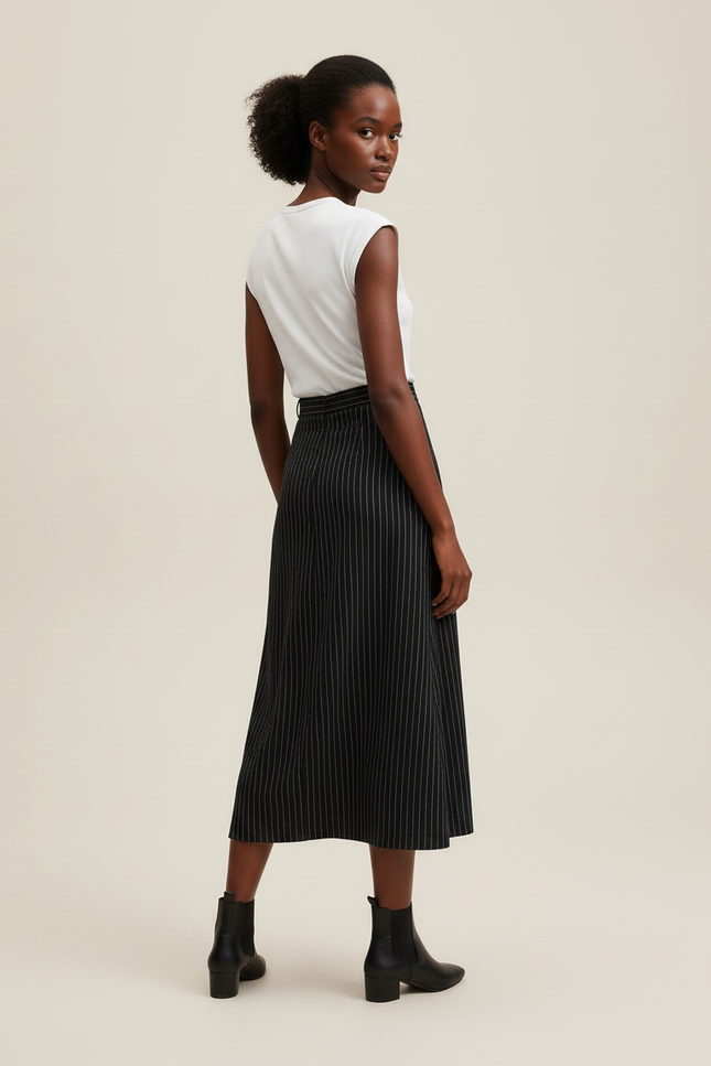 Jupe Midi Noire Rayée Chic