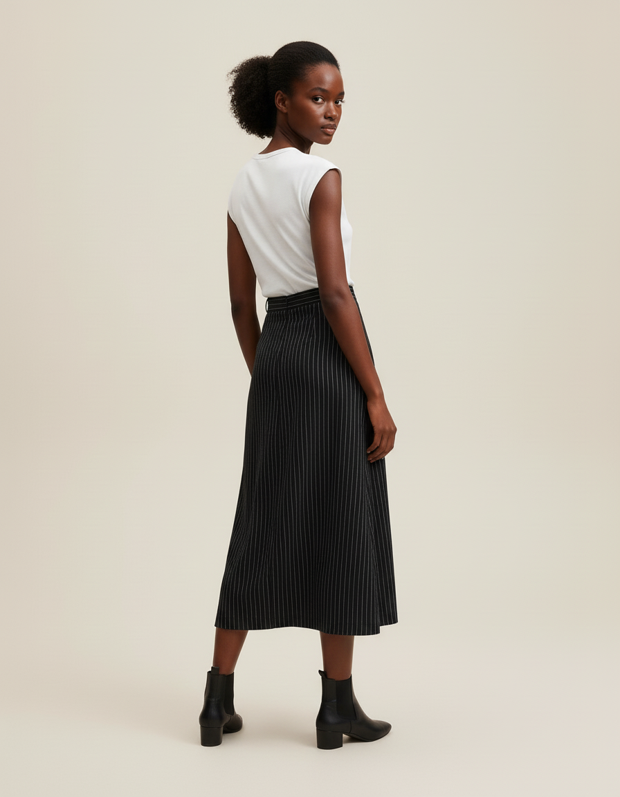 Jupe Midi Noire Rayée Chic