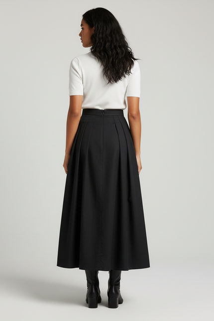 Jupe Midi Noire Plissée Élégante raffinée