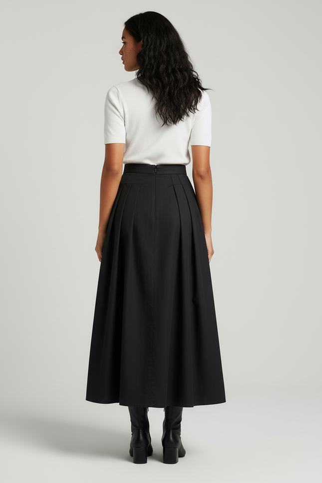 Jupe Midi Noire Plissée Élégante raffinée