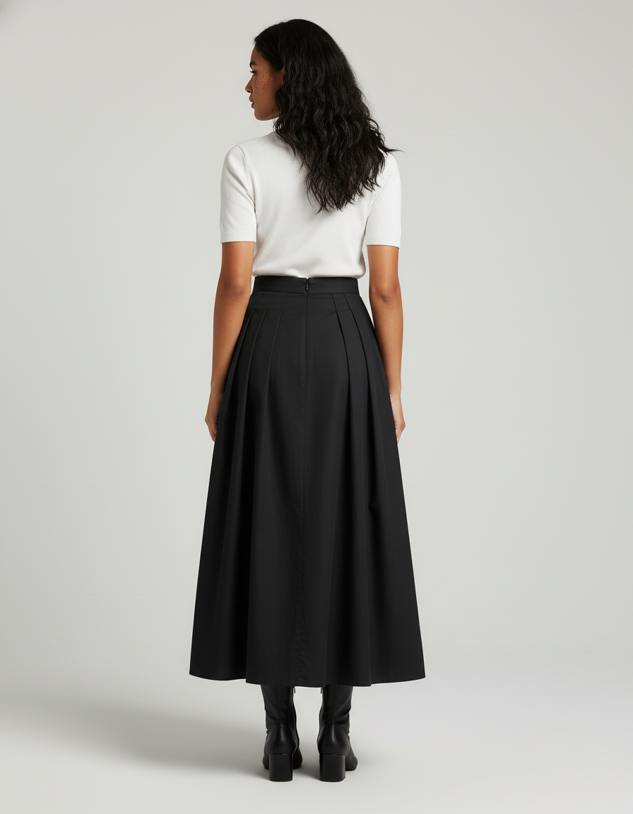 Jupe Midi Noire Plissée Élégante raffinée