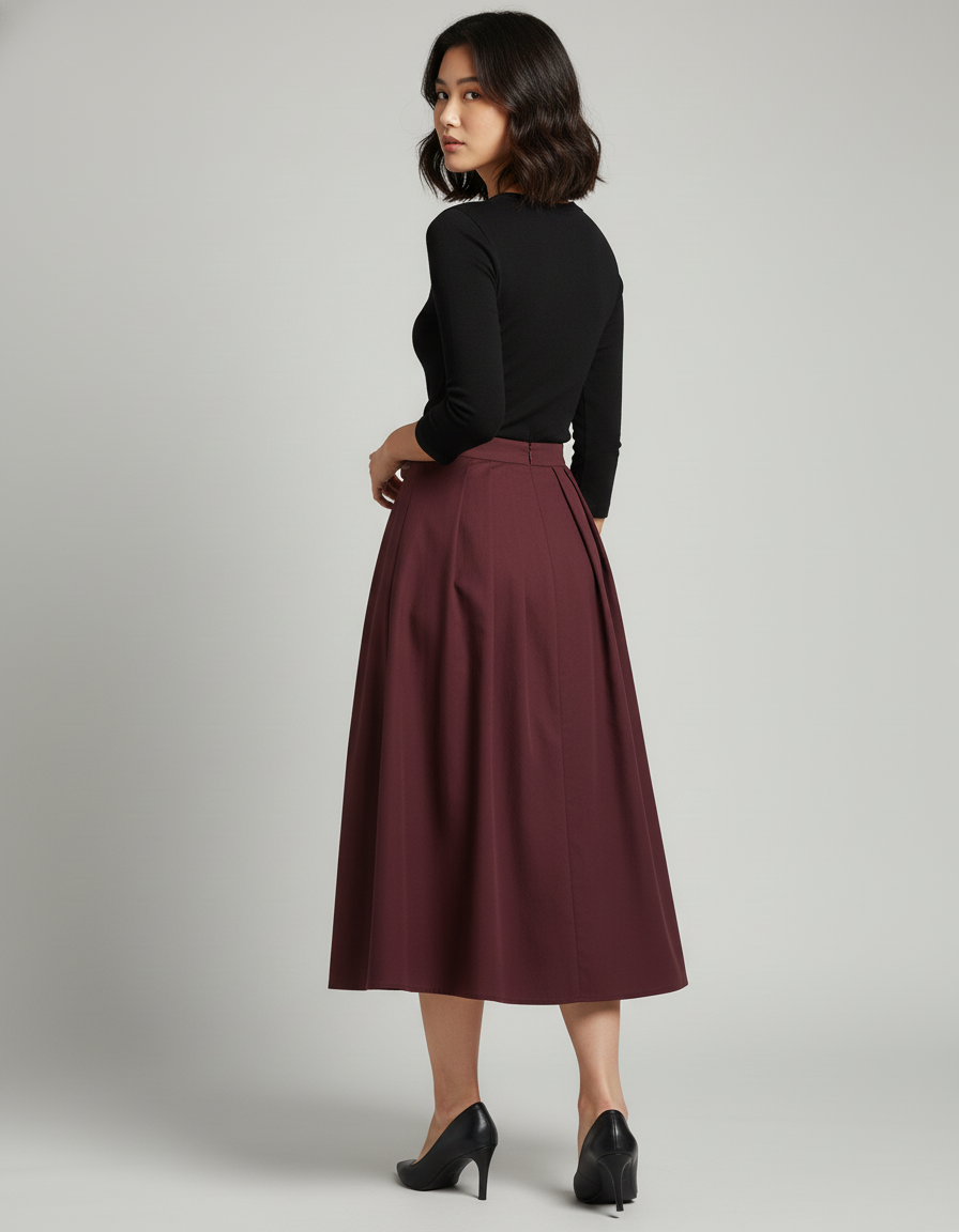 Jupe Midi Bordeaux Plissée Élégante