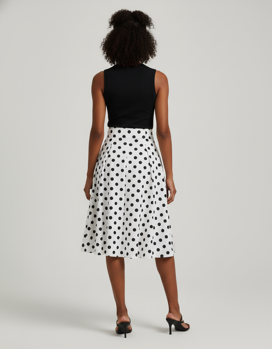 Jupe Midi Pois Plissée Chic