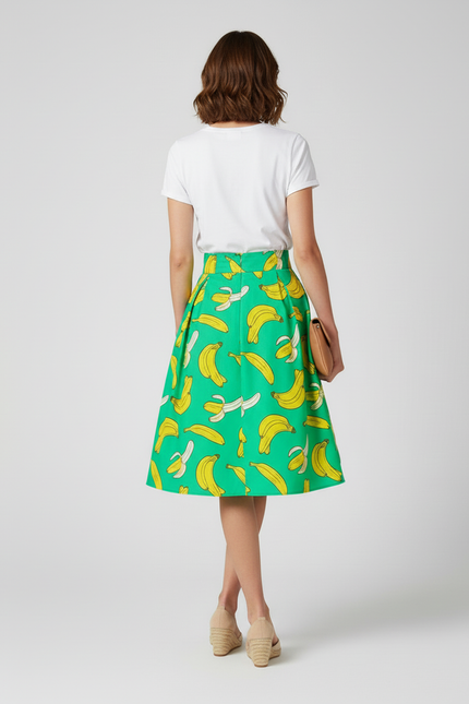 Jupe Midi Vert Bananes Plissée