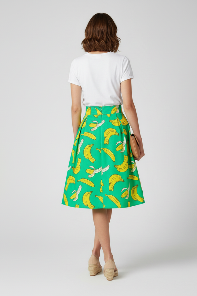 Jupe Midi Vert Bananes Plissée