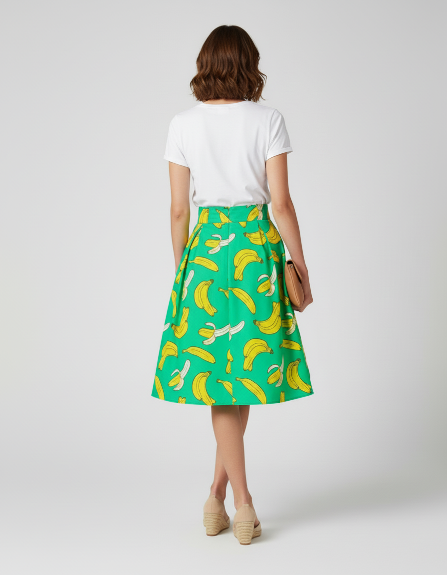 Jupe Midi Vert Bananes Plissée