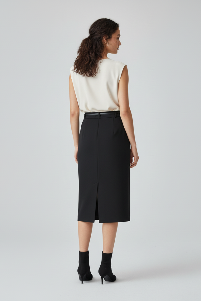 Jupe Midi Noire Taille Haute Élégante élancée