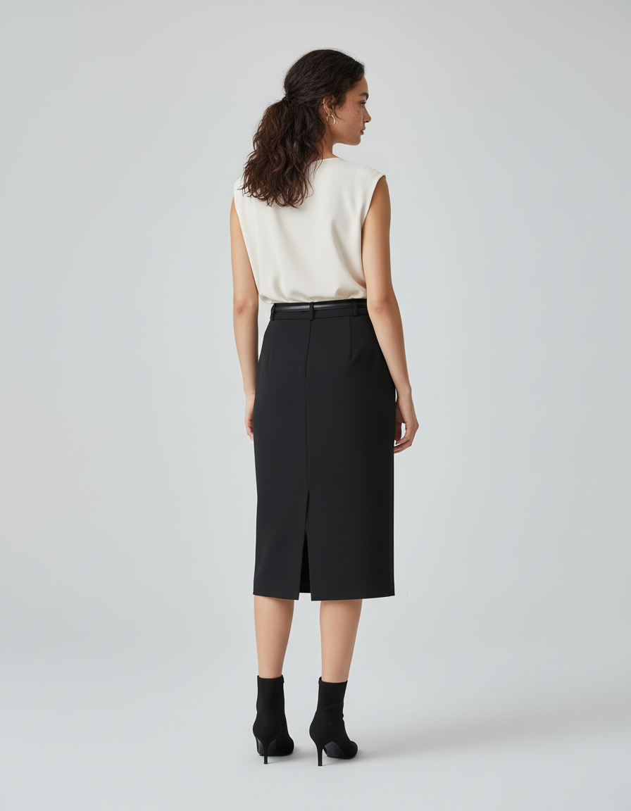 Jupe Midi Noire Taille Haute Élégante élancée