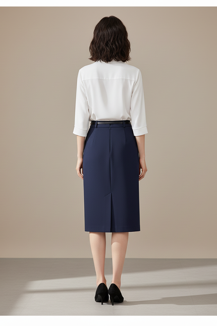 Jupe Midi Bleue Marine Fente Latérale Élégante