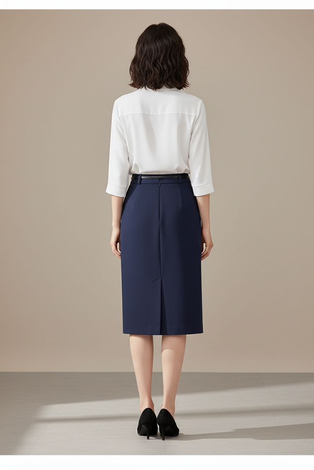 Jupe Midi Bleue Marine Fente Latérale Élégante