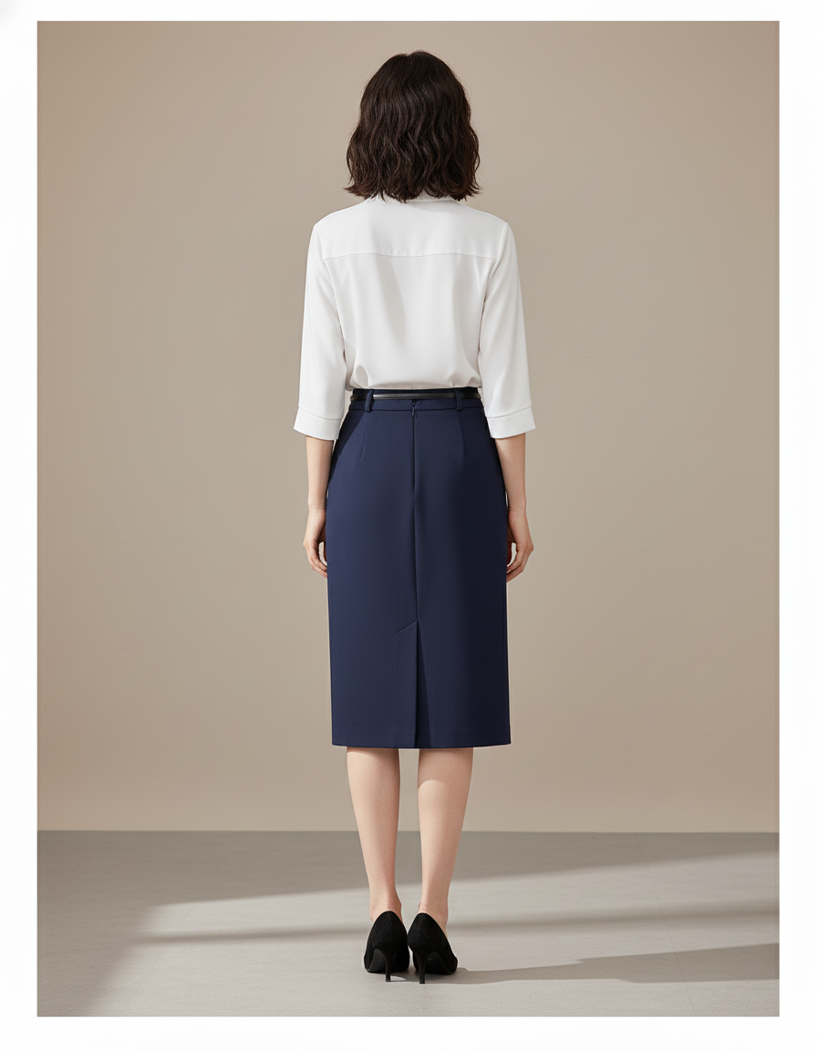 Jupe Midi Bleue Marine Fente Latérale Élégante