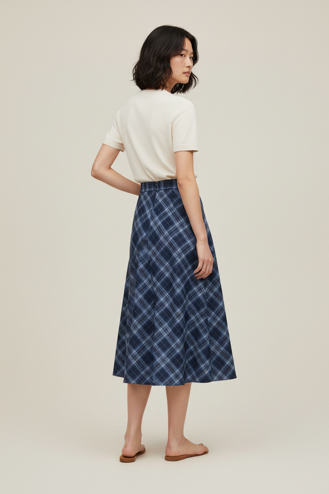 Jupe Midi Écossaise Bleue Élégante
