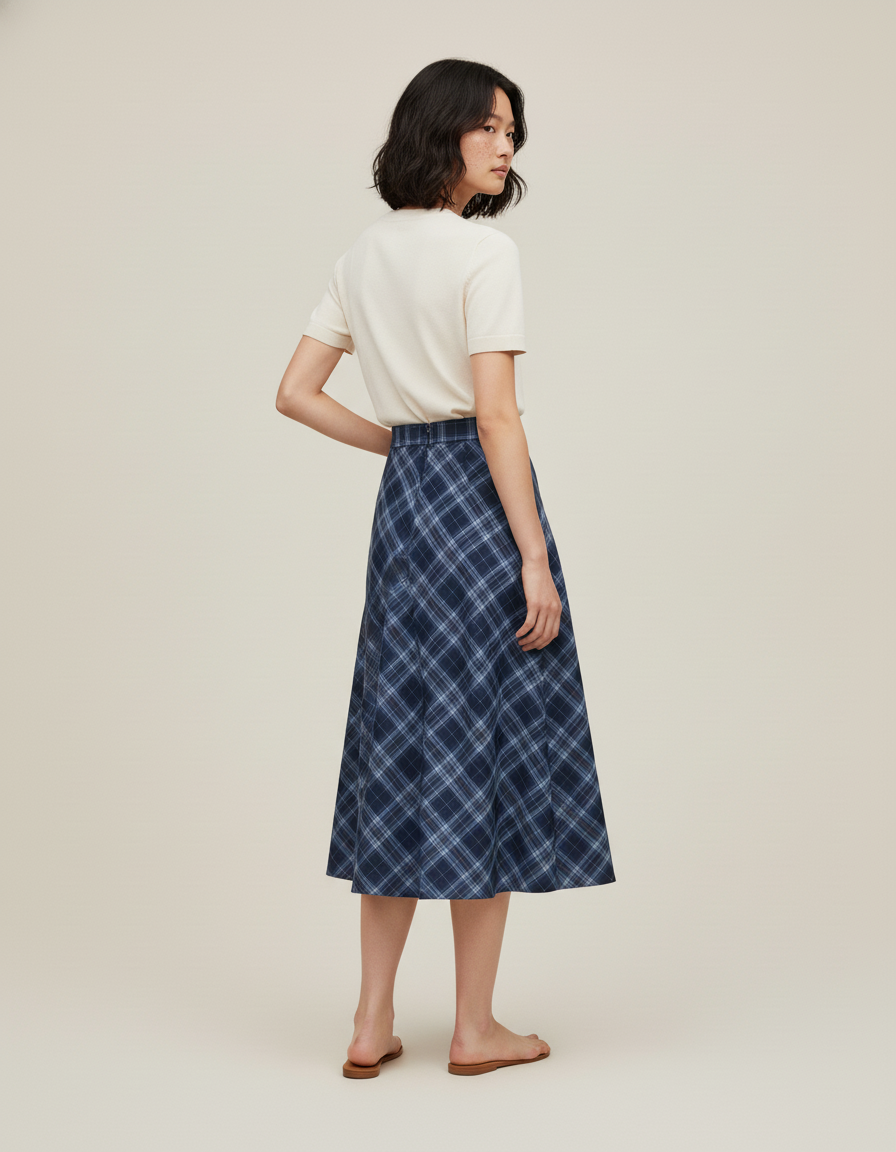 Jupe Midi Écossaise Bleue Élégante