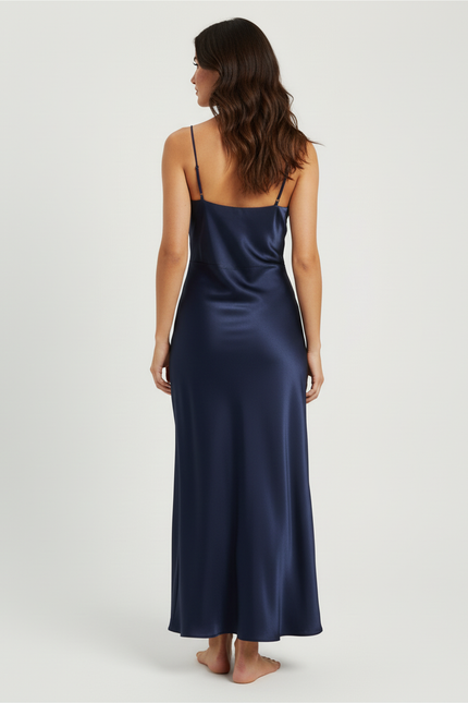 Jupe Midi Bleu Marine Satin Élégante