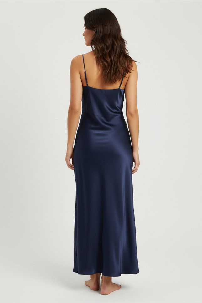 Jupe Midi Bleu Marine Satin Élégante
