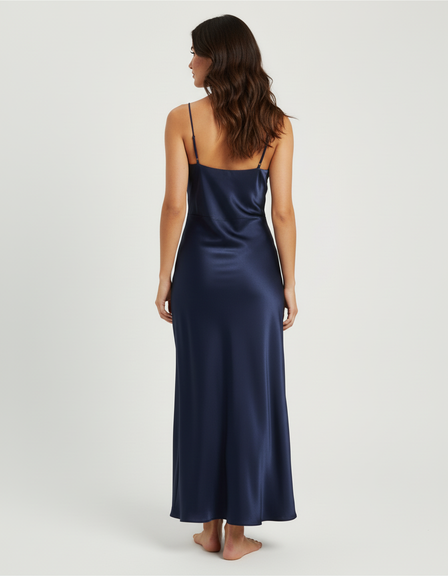 Jupe Midi Bleu Marine Satin Élégante
