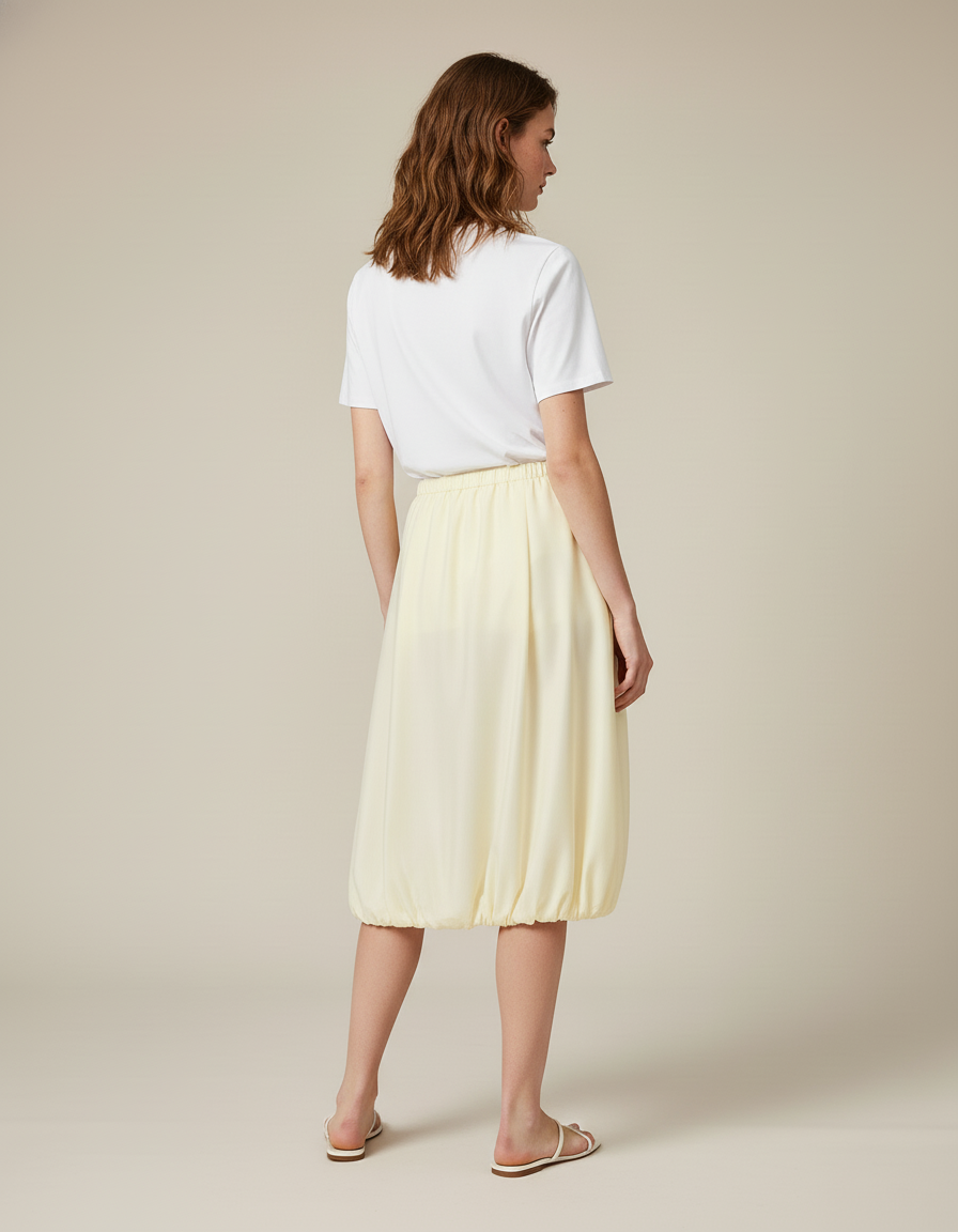 Jupe Midi Jaune Pastel Coupe Ballon Décontractée
