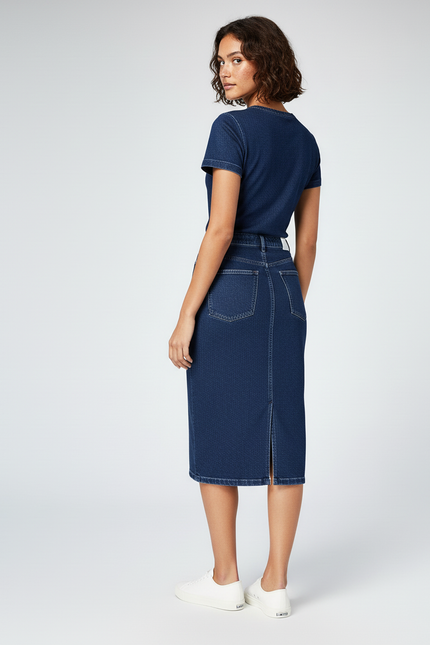 Jupe Midi Denim Boutonnée Chic