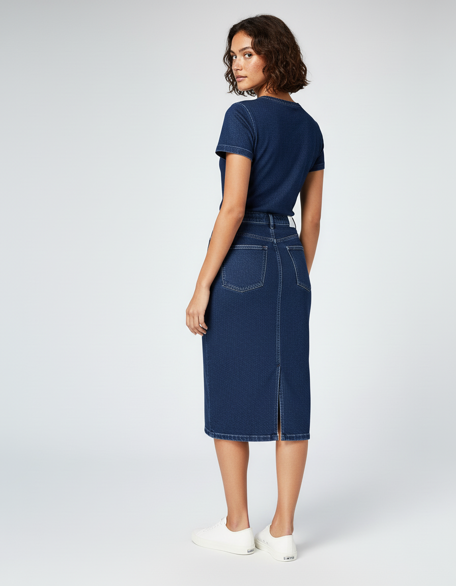 Jupe Midi Denim Boutonnée Chic