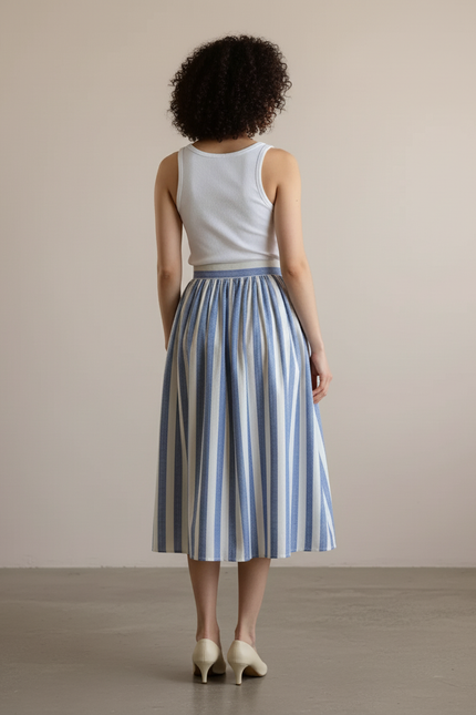 Jupe Midi Rayée Bleu Et Blanc
