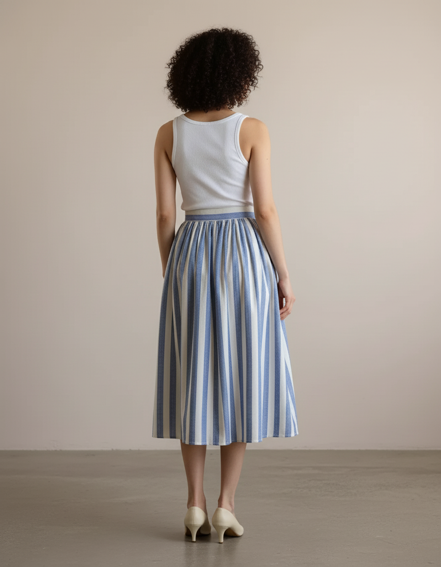 Jupe Midi Rayée Bleu Et Blanc