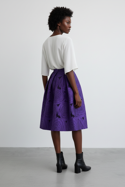 Jupe Midi Violet Motif Floral Élégante