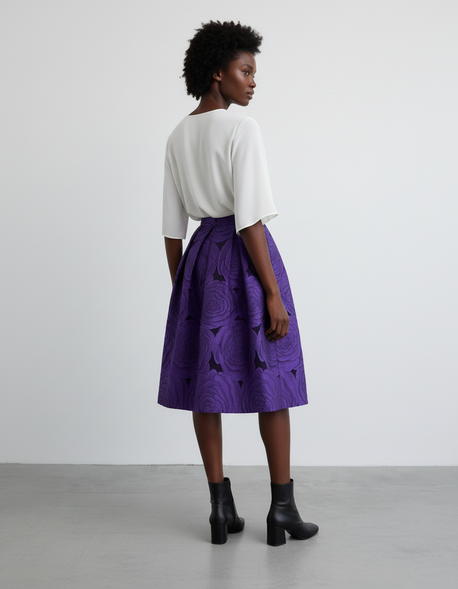 Jupe Midi Violet Motif Floral Élégante