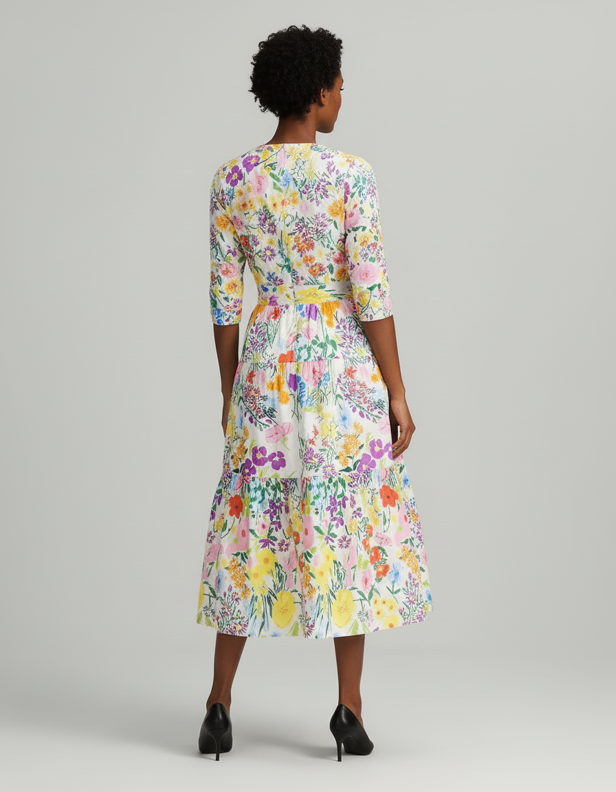 Jupe Midi Florale À Volants Élégante