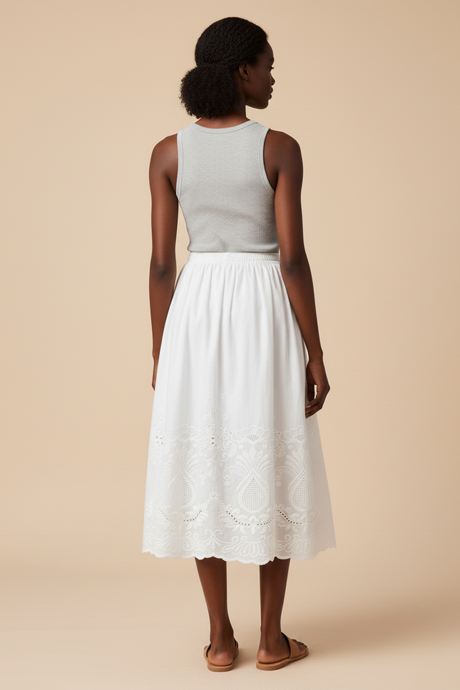 Jupe Midi Broderie Anglaise