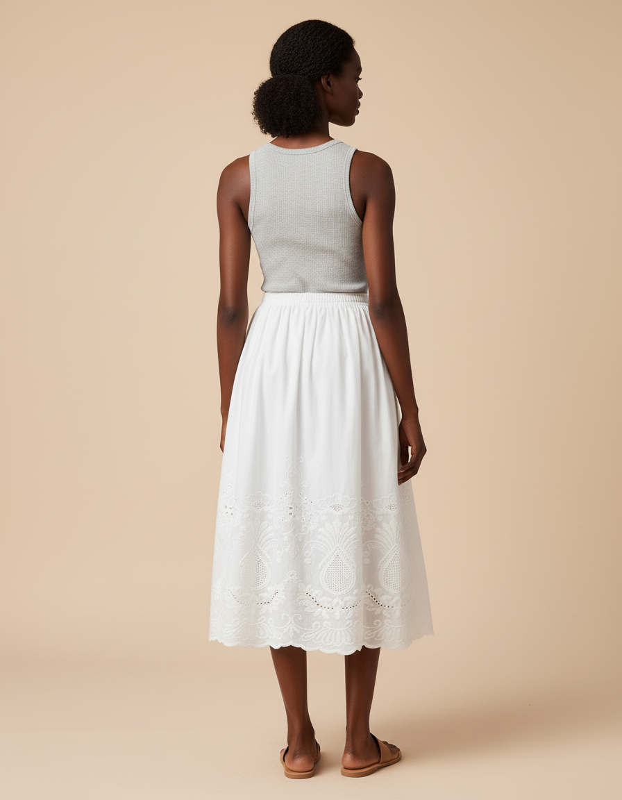 Jupe Midi Broderie Anglaise