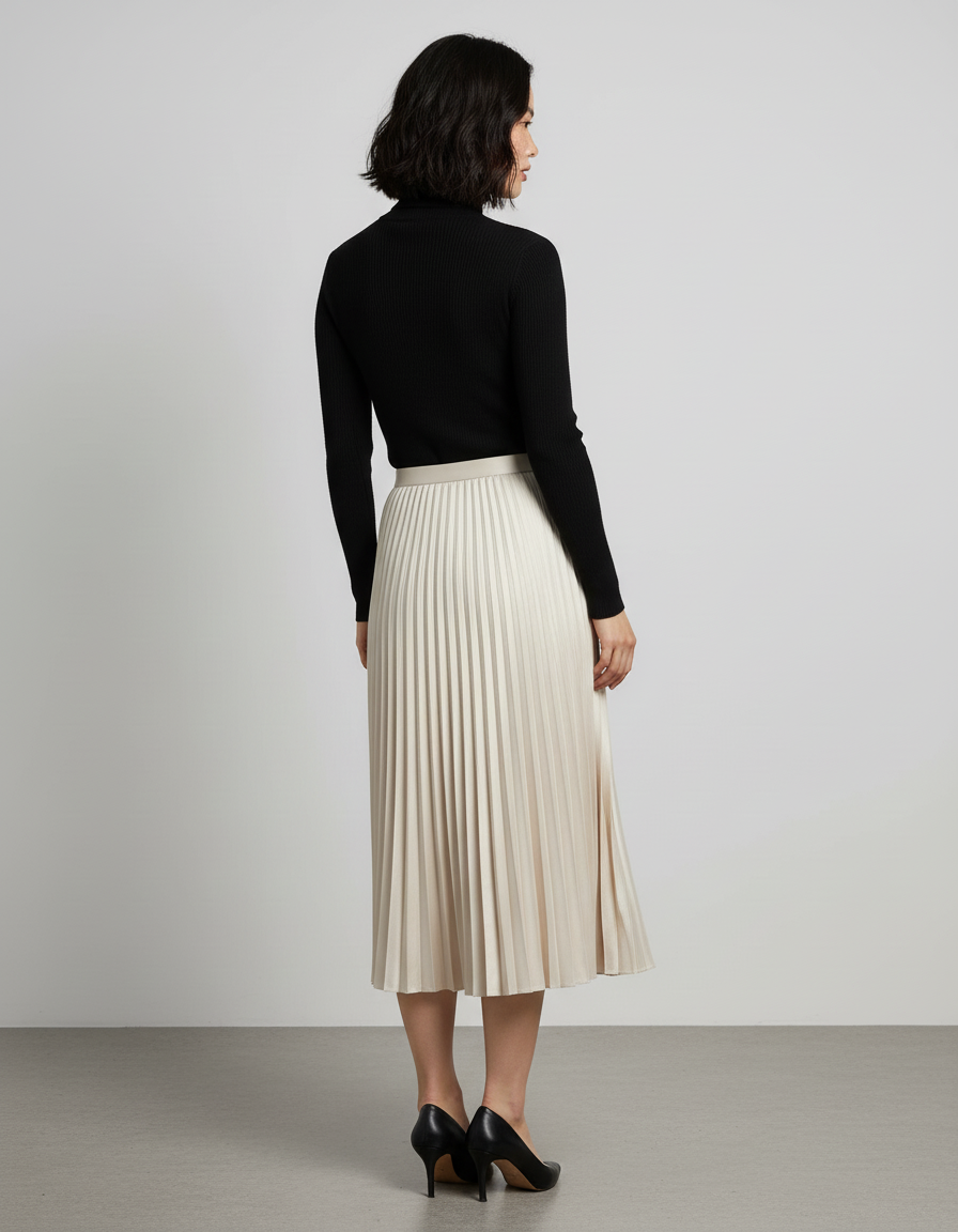 Jupe Midi Satin Beige