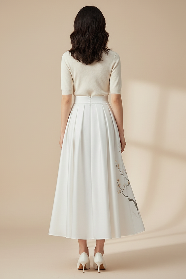 Jupe Midi Blanche Fleurie Élégante
